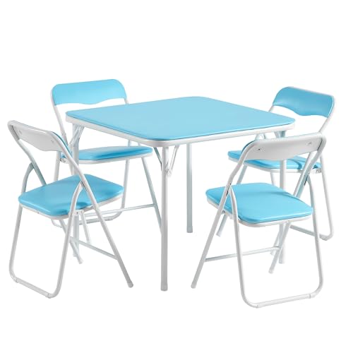 VECELO Kids Folding Activity Table and Chairs 5 Piece Set, Portable, with Ultra Soft Padded Cushion, Classic Black