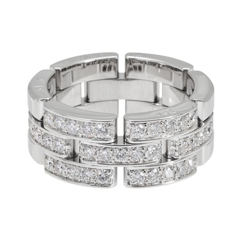 Cartier Mayon Pantale 3 Companies Semi-pave Setting Ring 18K White Gold Diamond B4127200