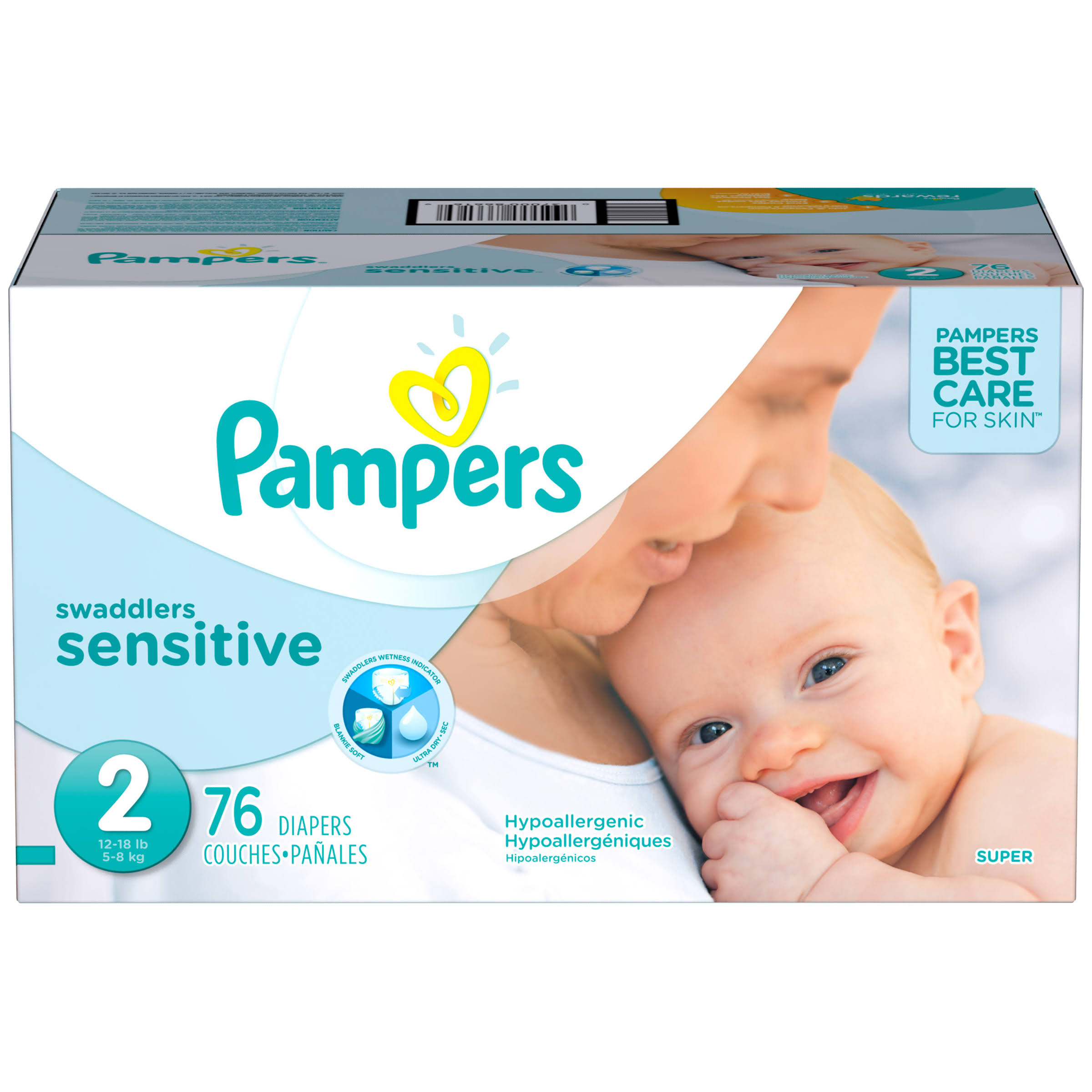 Pampers Swaddlers Sensitive Diapers, Size 2 (12-18 lbs) - 76 count