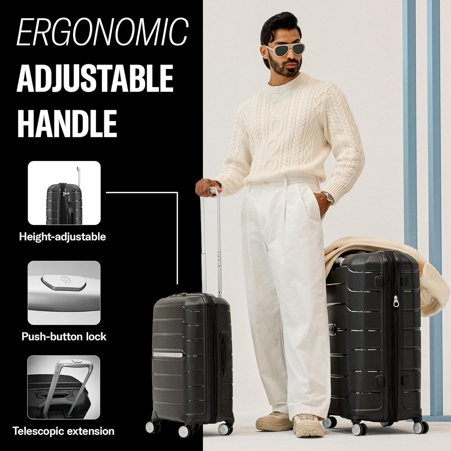 2-Piece Luggage Set – Carry-On & Large Checked Luggage with Dual Spinner Wheels – Durable Polypropylene Hardshell- Navy