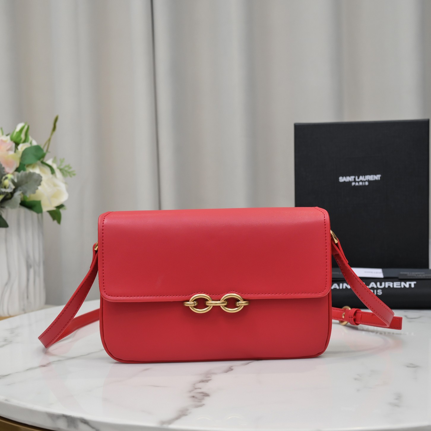 Saint Laurent Le Maillon Satchel In Smooth Leather Red