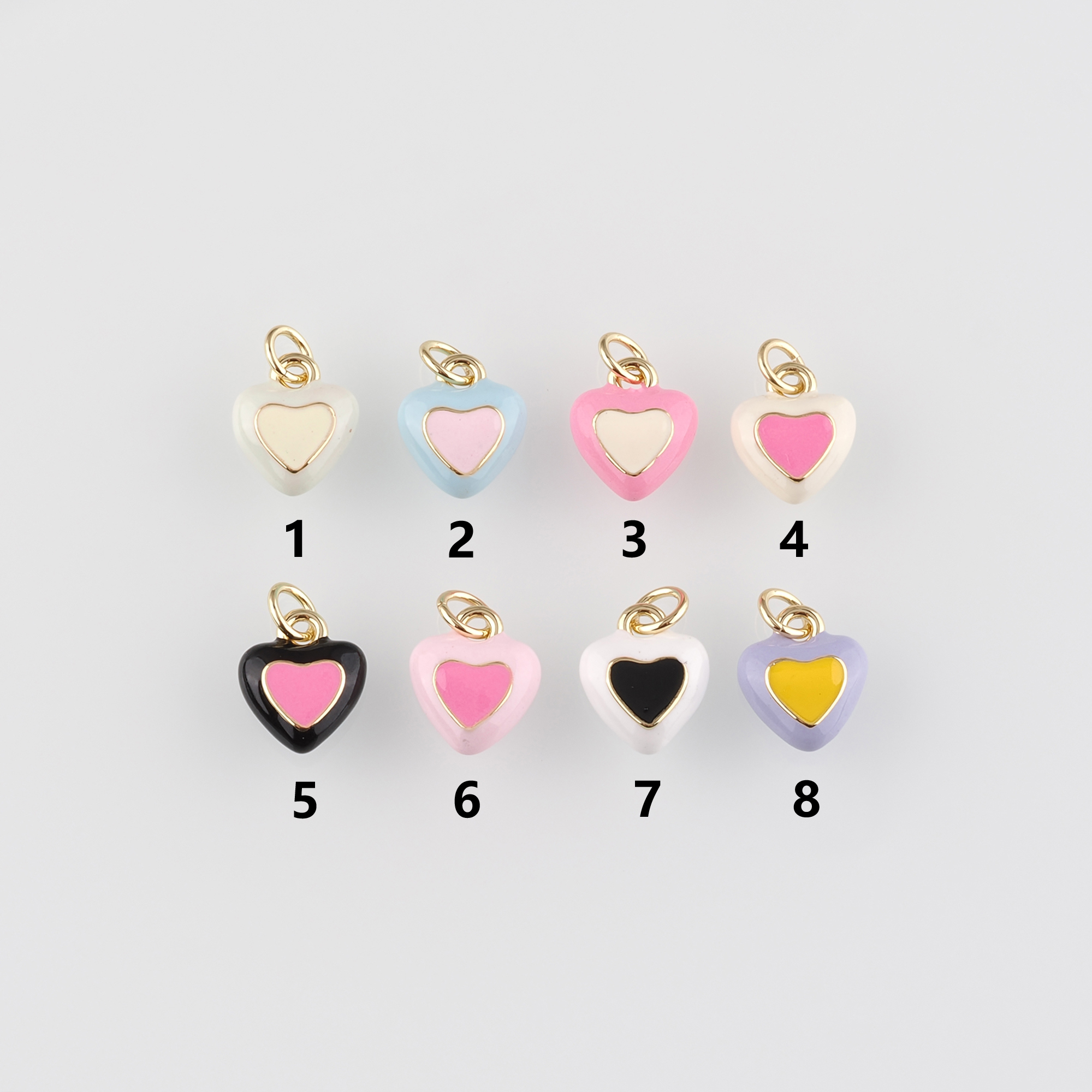 18K Gold Filled Heart Pendant,Enamel Heart Charm Earrings Necklace for DIY Jewelry Making Supply