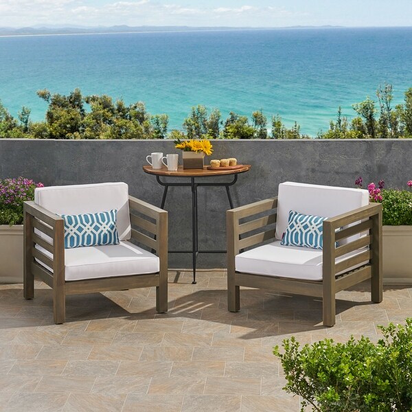 Oana Acacia Wood Club Chairs with Cushions (Set of 2) by Christopher Knight Home