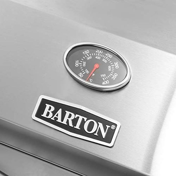 barton-Two-Burner Propane Tabletop Gas Grill Stainless Steel BBQ with Foldable Leg, 20000 BTU, Stainless Steel