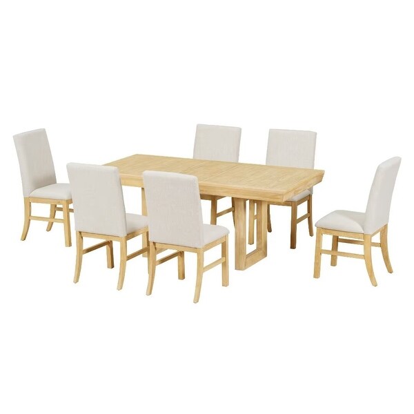 Extendable Dining Table Set,with Butterfly Leaf and6 Upholstered chair
