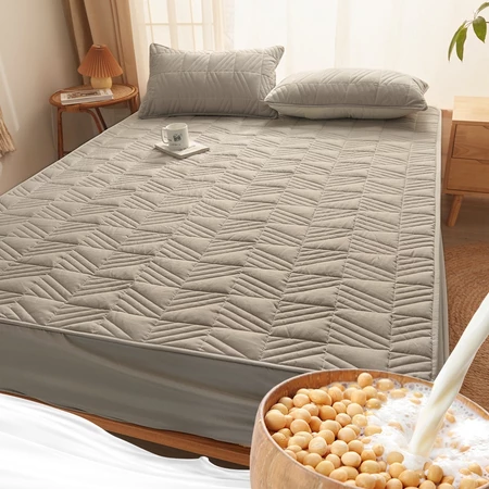 Soy Fiber Quilted Bed Sheet Soft Cadar Single/Queen/King Raw Cotton Natural Bed Sheet Mattress Protector