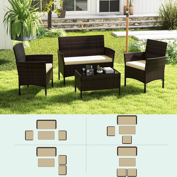 Costway 4 PCS Patio Furniture Set with Washable Cushions and Tempered