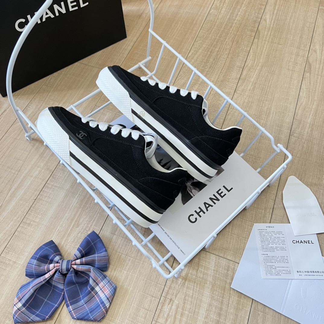 Chanel Suede Leather Runners Black