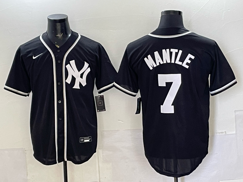 Men's New York Yankees Mickey Mantle #7 Fashion Black Out Replica Jersey