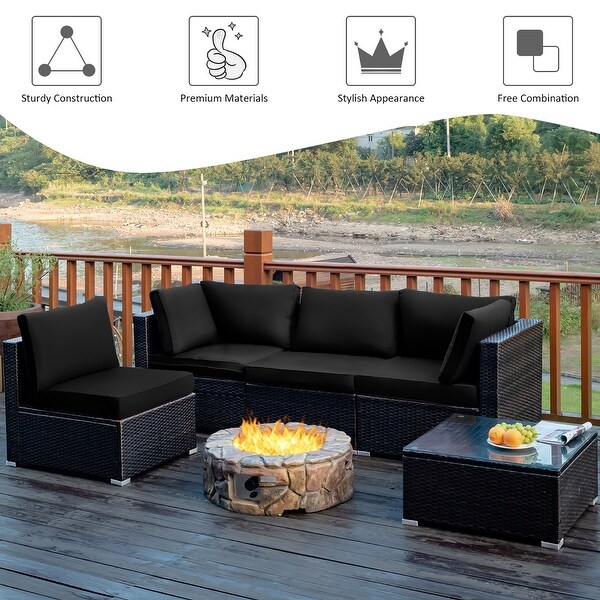 Costway 5PCS Patio Rattan Furniture Set Cushioned Sofa and Chair Coffee