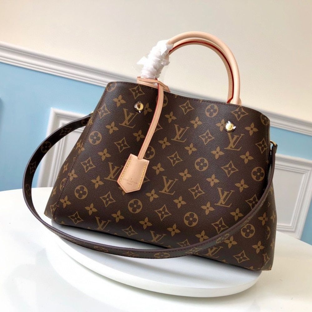 [Premium Quality] – Louis Vuitton Montaigne MM Monogram Coated Canvas Brown 13 Inches M41056