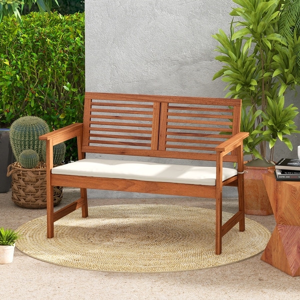 2Person Solid Wood Patio Bench with Backrest and Cushion