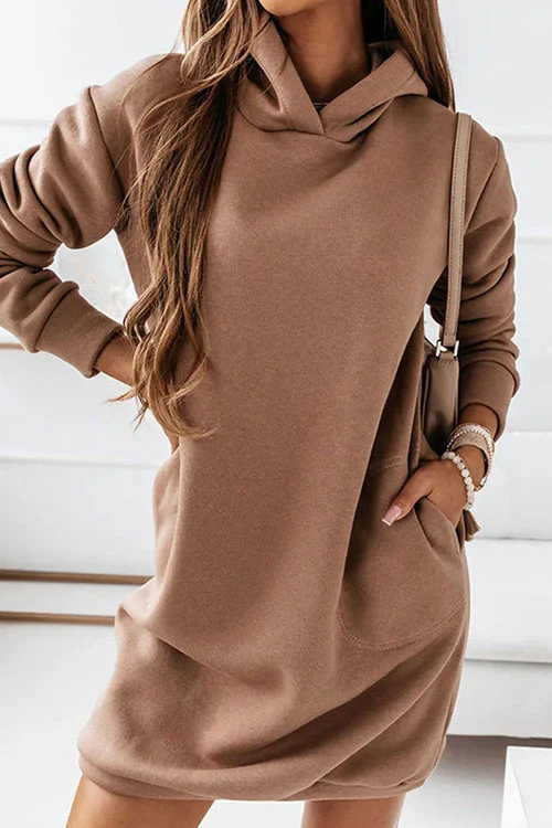 Hooded Sweatshirt Dress with PocketsClistos