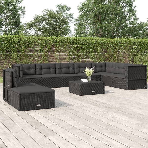 vidaXL 7 Piece Patio Lounge Set with Cushions Black Poly Rattan