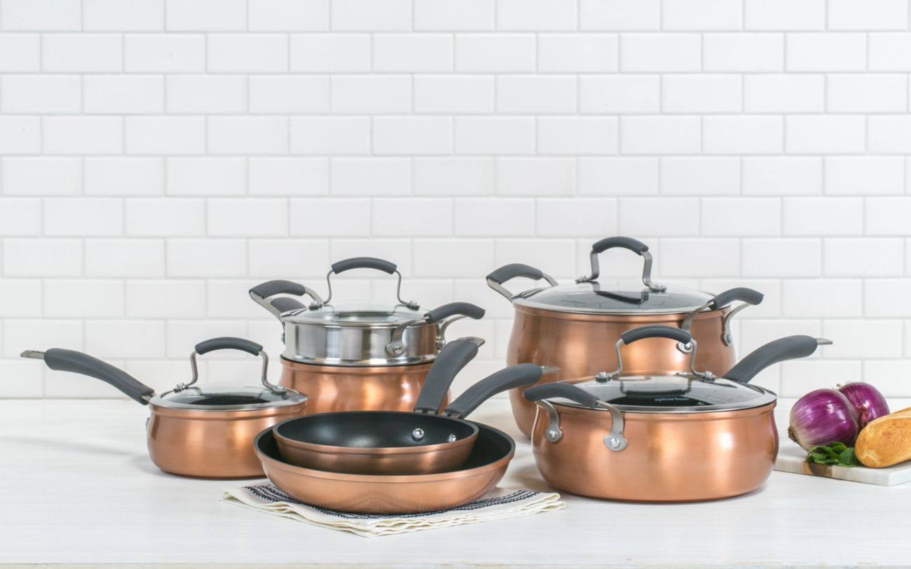 Epicurious Aluminum Nonstick 11-Piece Cookware Set, Red