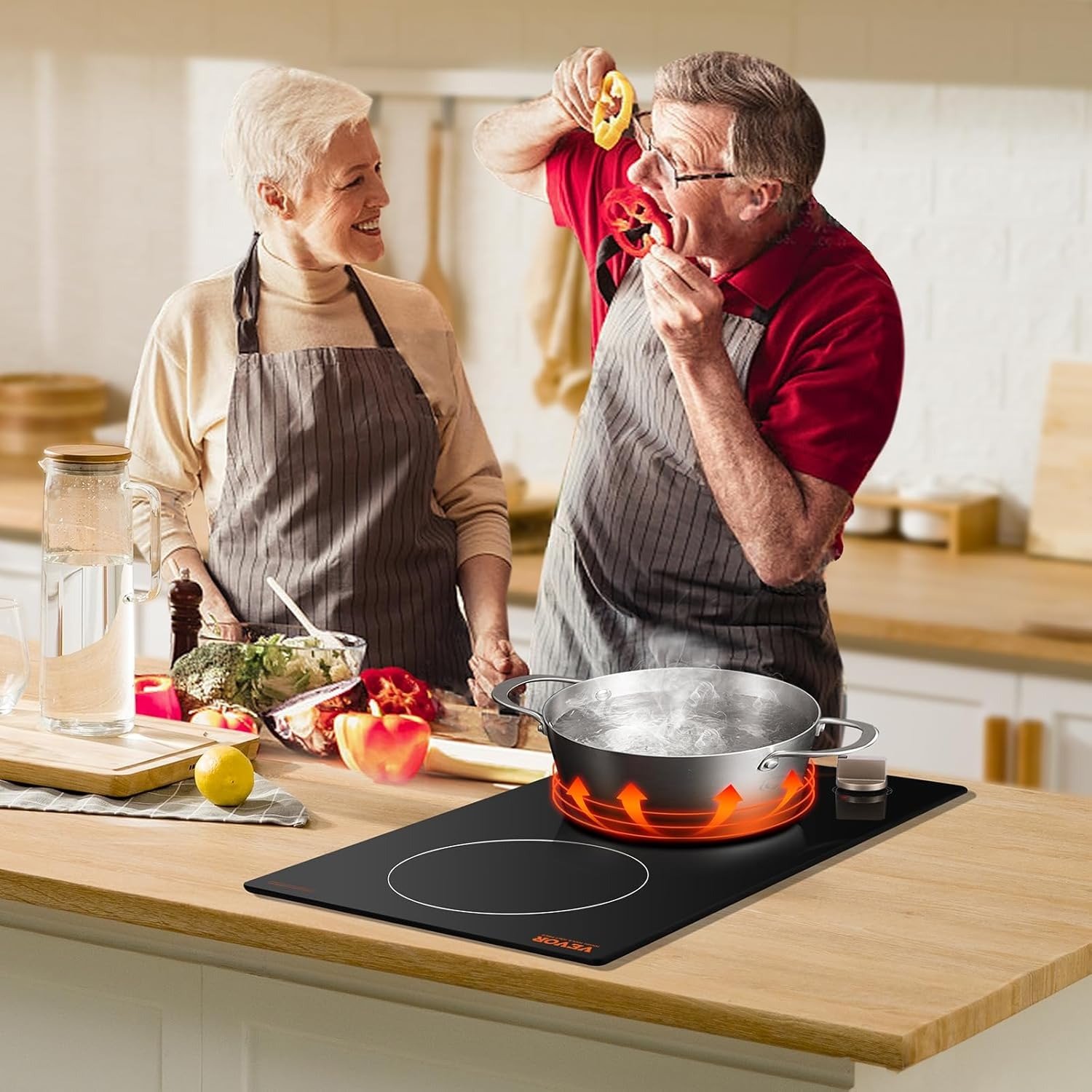 1800W Electric Countertop Burner, 2 Burner Knob Control Stove, Built-in Induction Cooktop with 12 Temperature Settings, Glass Surface, Auto Shut-Off
