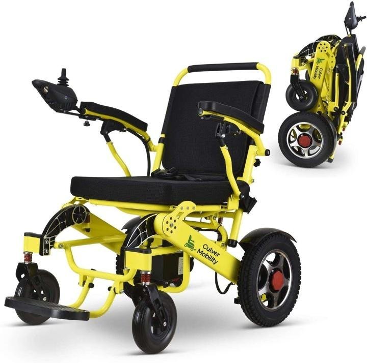culver-mobility-Electric Power Wheelchair Scooter Fold Lightweight Folding Safe Electric Wheelchair Motorized FDA Approved Aviation Travel (Free Wheelchair RAMP Gift) (Silver-17.5 inc)