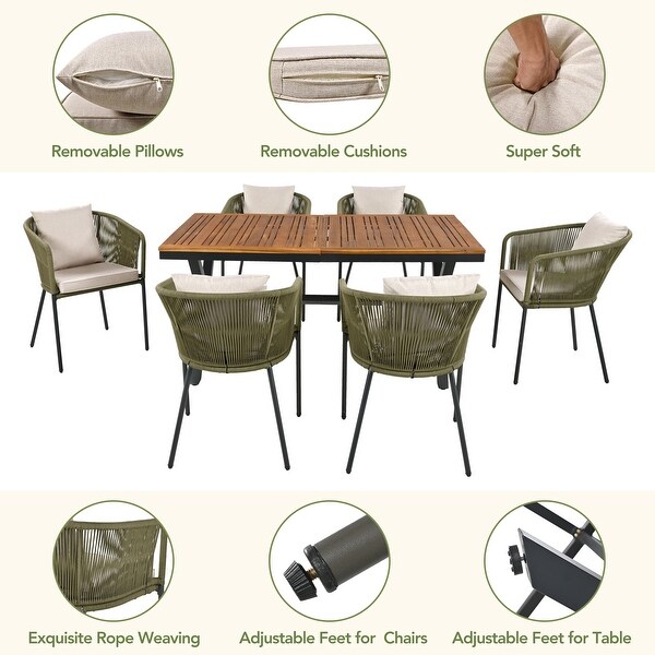 7Piece Acacia Patio Dining Set With Acacia Wood Tabletop and Metal Frame,AllWeather