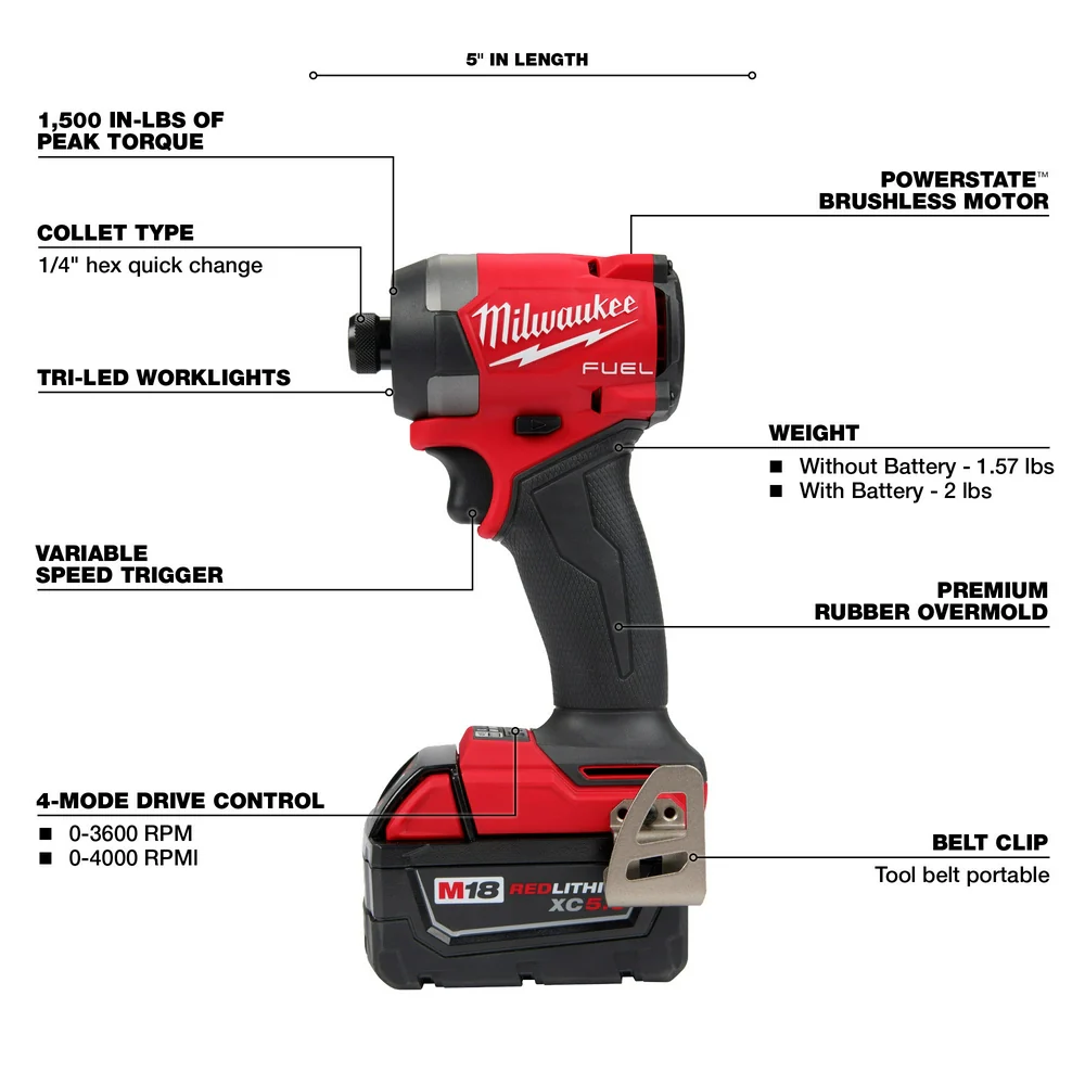 2026 Milwaukee 3697-22 M18 FUEL 18V Cordless 2-Tool Combo Kit w/ 5.0AH Batteries