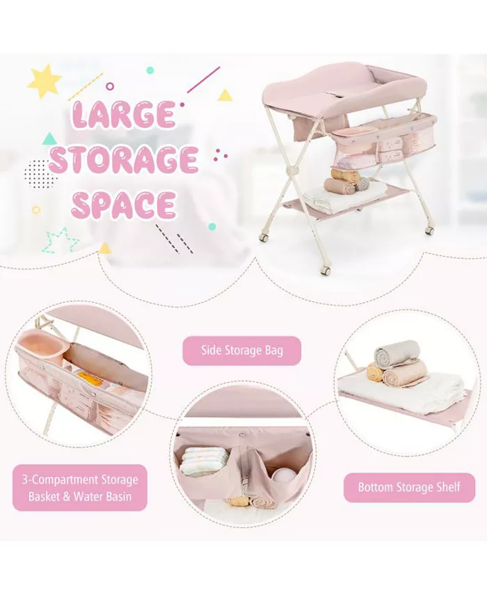 Slickblue Baby Diaper Changing Table with Water Basin Wheel