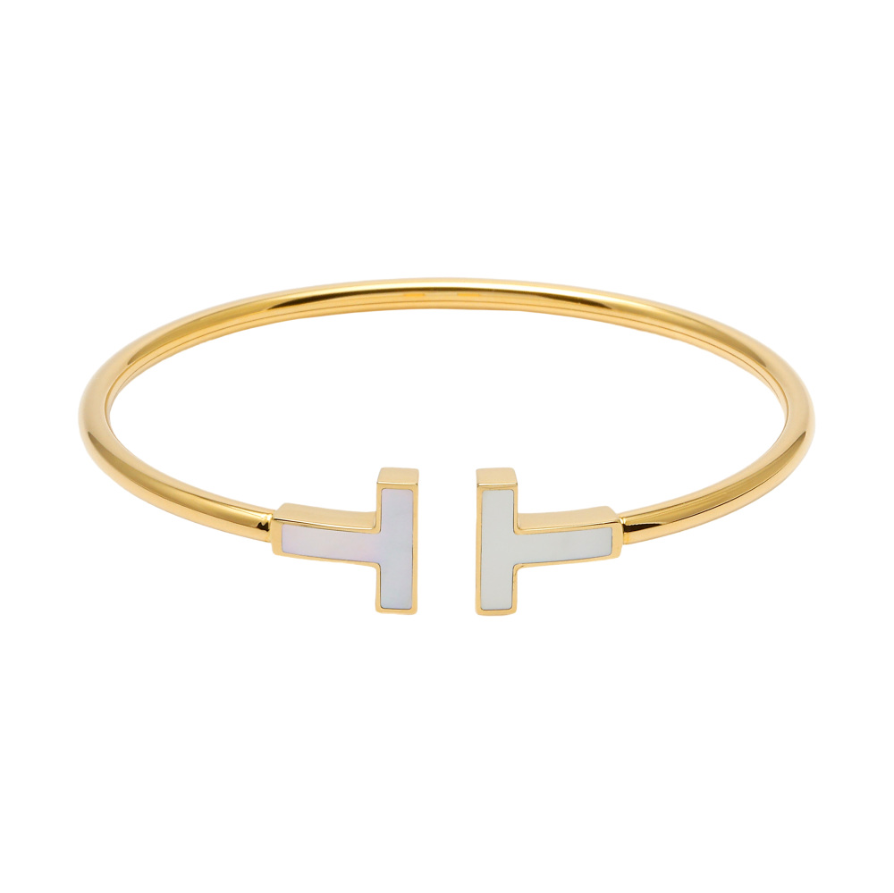 Tiffany & Co. Tiffany T Wire Bracelet M 18K Yellow Gold Mother of Pearl 63958484