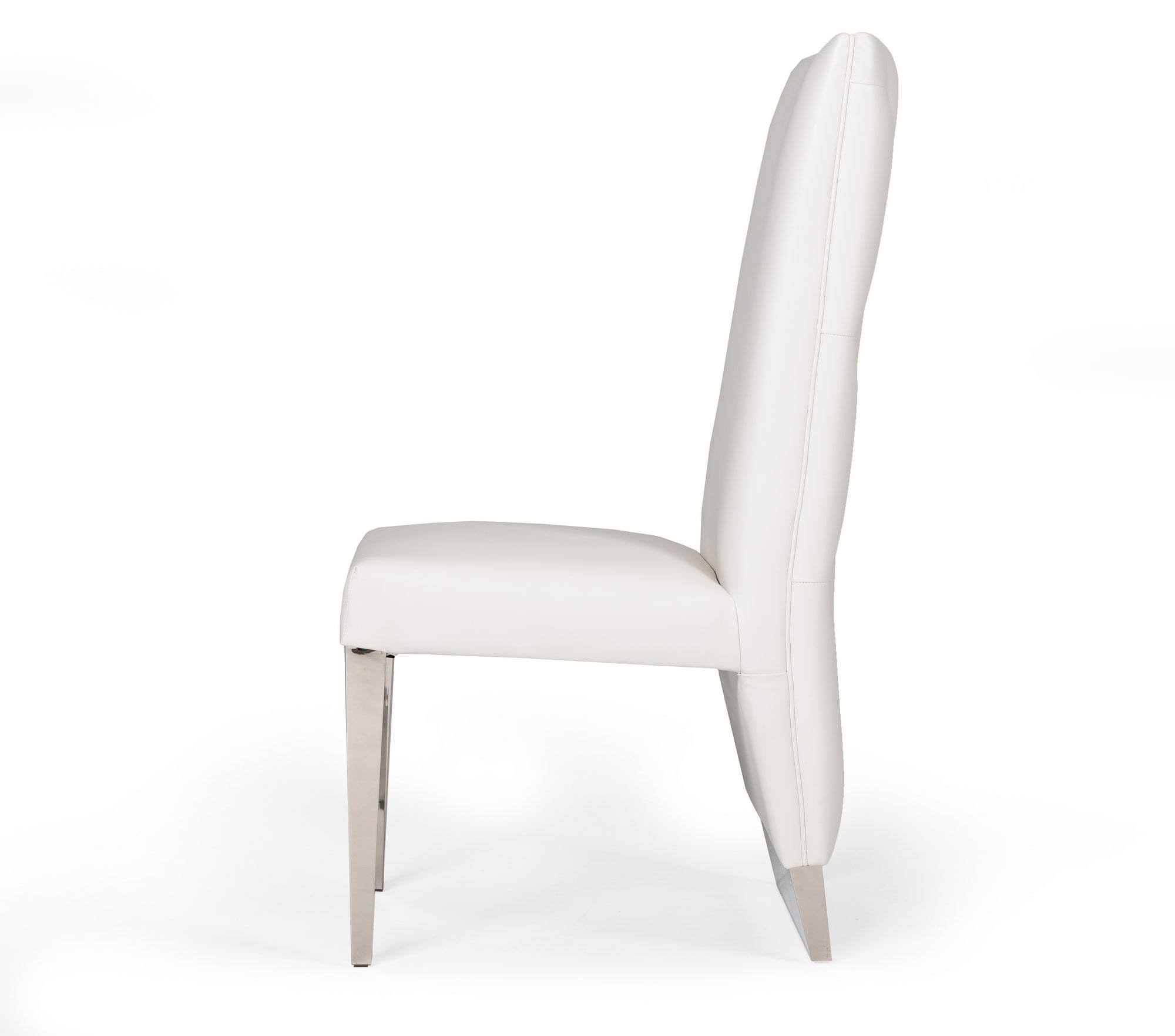 Modrest Kilson Modern White Leatherette u0026 Stainless Steel Dining Chair (Set of 2)