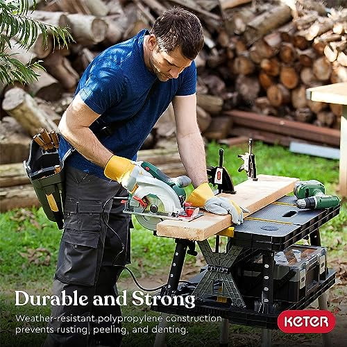 Keter Folding Worktable, Heavy-Duty, All-Weather Portable Workbench for DIY Home Improvements & Professional Worksites, 12
