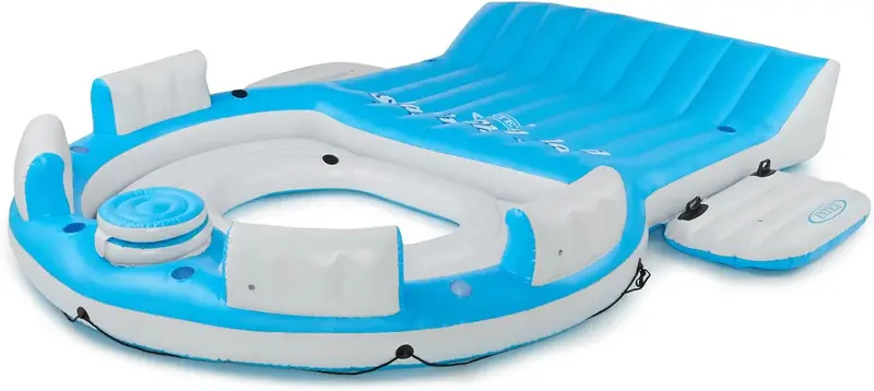 Splash N Chill Inflatable Floating Island – 110″ Lounger for Lakes and Pools, Supports Up to 7 Adults (Blue & White)