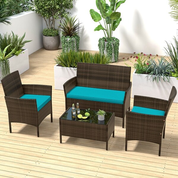 Costway 4 PCS Patio Furniture Set with Washable Cushions and Tempered