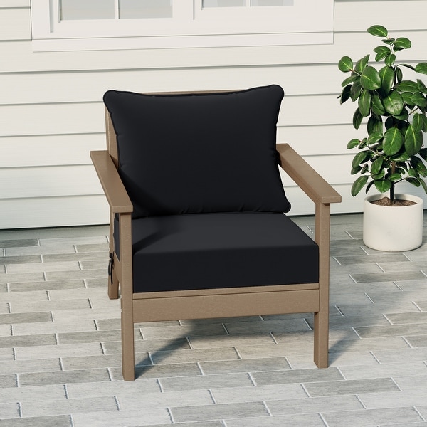 Polytrends Birchwood All Weather HDPE Outdoor Patio Deep Seating Weathered Wood Club Chair With Cushions (1Piece)
