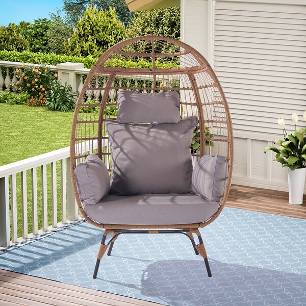Egg Chair Wicker Outdoor Indoor,Oversized Lounger with 360lbs Capacity Large Egg Chairs with Stand