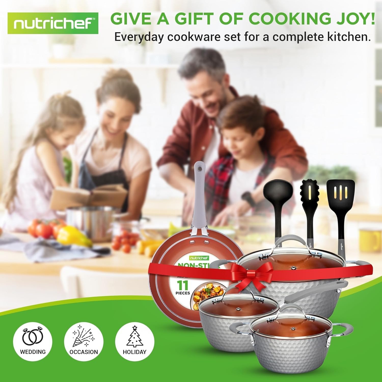 11-Piece Gray Ceramic Nonstick Cookware Set PTFE/PFOA/PFOS Free Induction Compatible Oven Safe