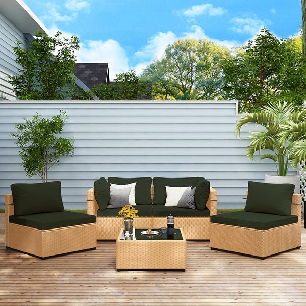 UPHA 5Piece Patio Furniture Wicker Sofa Set with Cushions