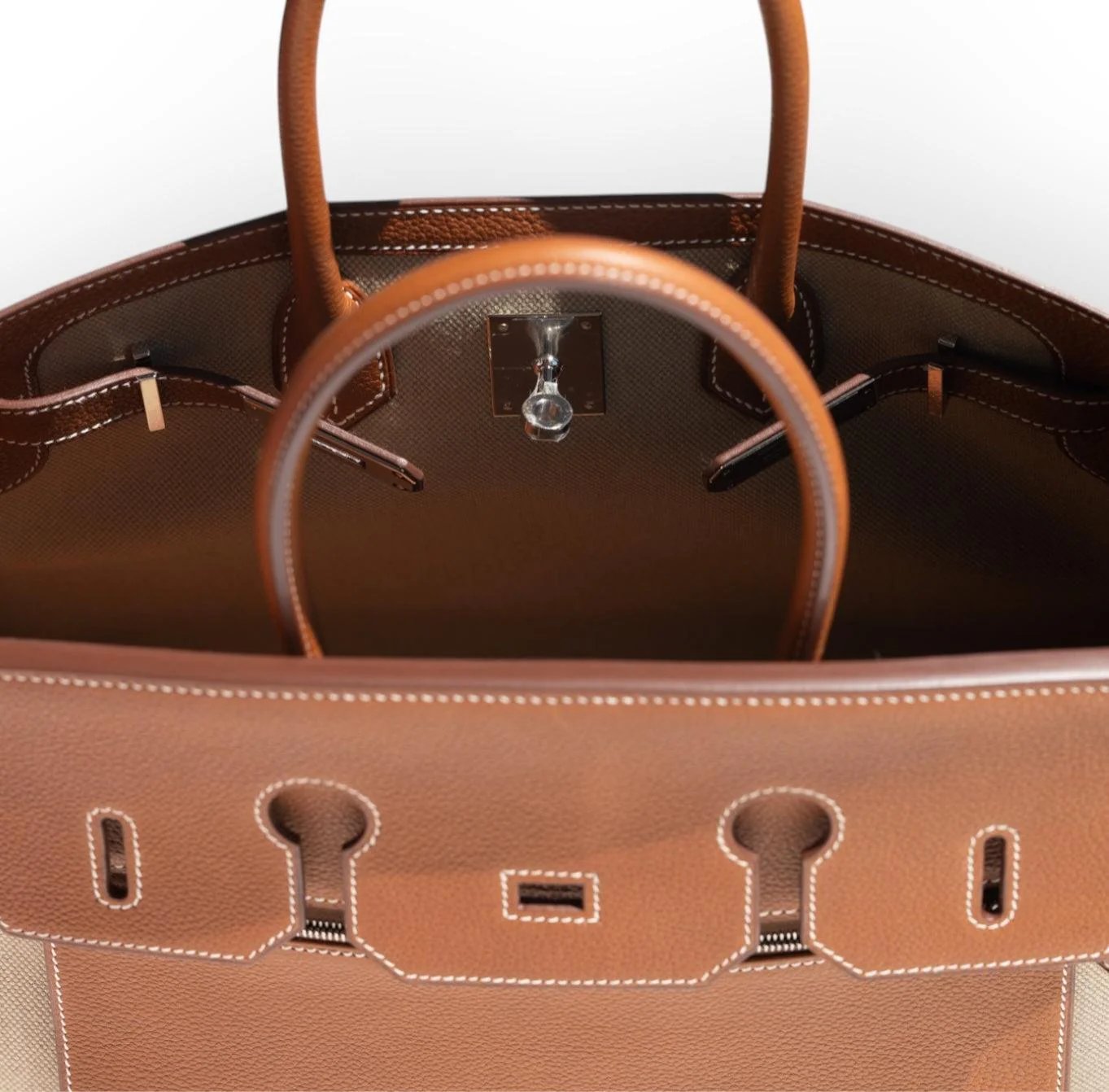 Hermès Birkin 35 À L'Envers Ficelle/Ecru Toile H & Fauve Barenia Faubourg Palladium Hardware