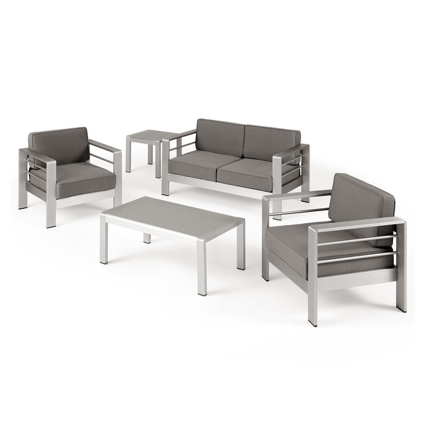 Cape Coral Outdoor 4 Seater Aluminum Chat Set with Side Table by Christopher Knight Home