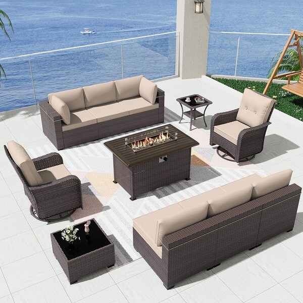 Patio Furniture Sectional Sofa Set,PE Rattan Swivel Rocking Chairs Patio Conversation Set
