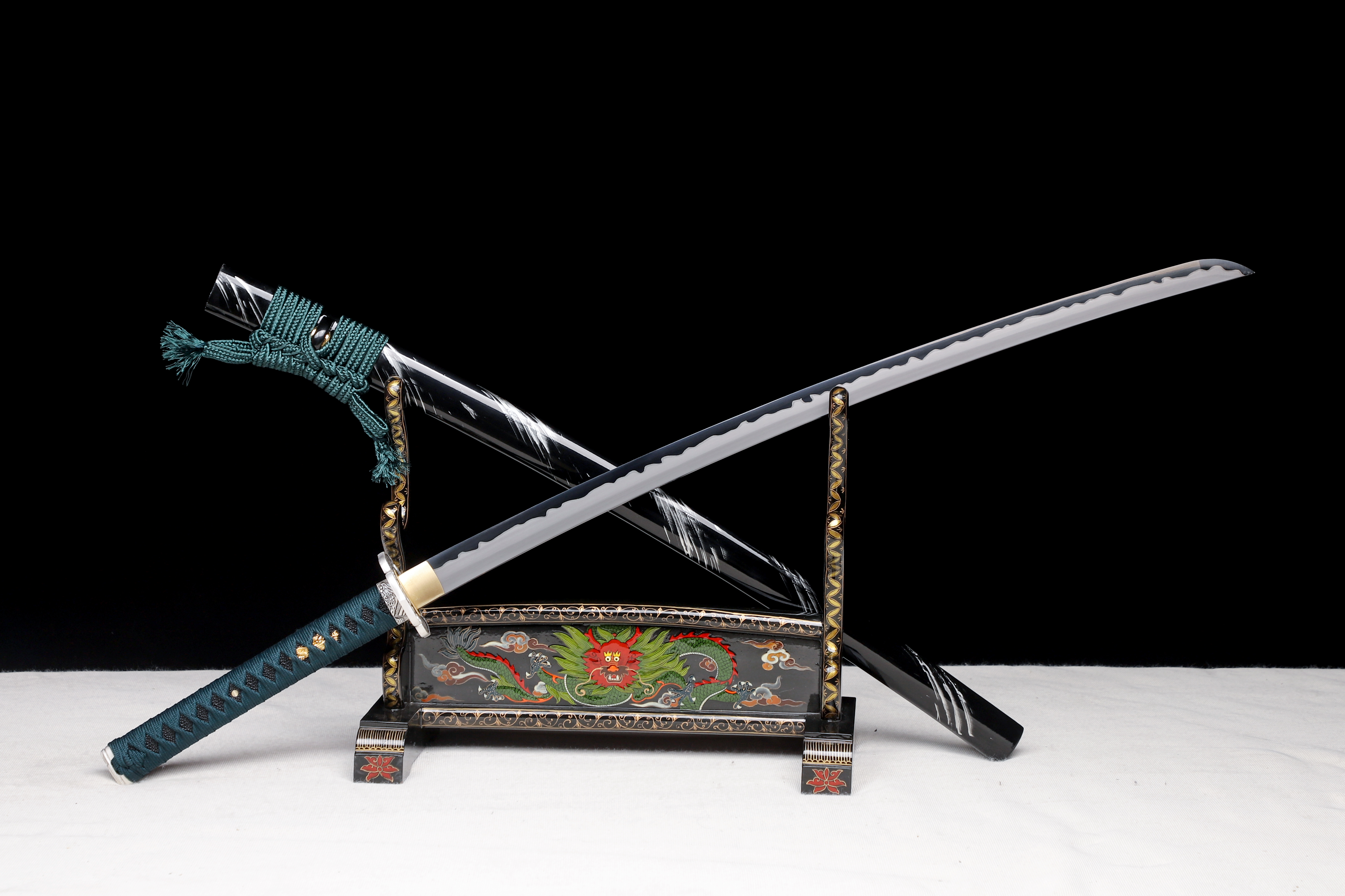 Handmade Katana 9260 Spring Steel Frost Wind Black White Blade Full Tang