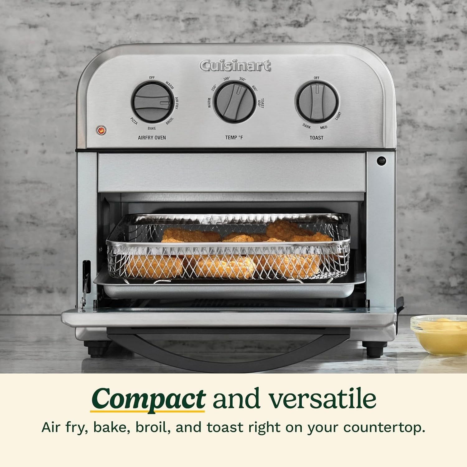 2.5LBS Compact Air Fryer Toaster Oven, 6-in-1 Functions, Adjustable Temp, Stainless Steel
