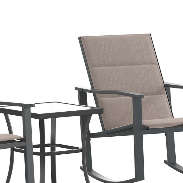 3 Piece AllWeather Rocking Chairs and Glass Top Table Bistro Set
