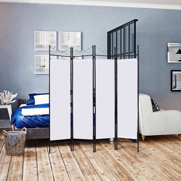 Costway 4 Panel Room Divider Privacy Screen Home Office Fabric Metal Frame