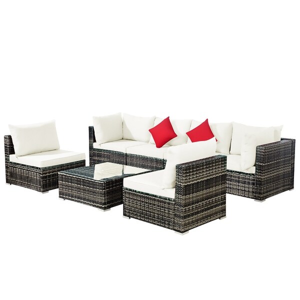 7PCS Patio Rattan Furniture Set Sectional Sofa Garden Cushion