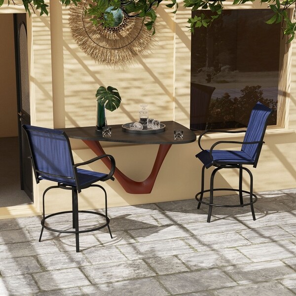 Outsunny Outdoor Bar Stools Set of 2 with Armrests,360�� Swivel Bar Height Patio Chairs with Highdensity Mesh Fabric,Steel