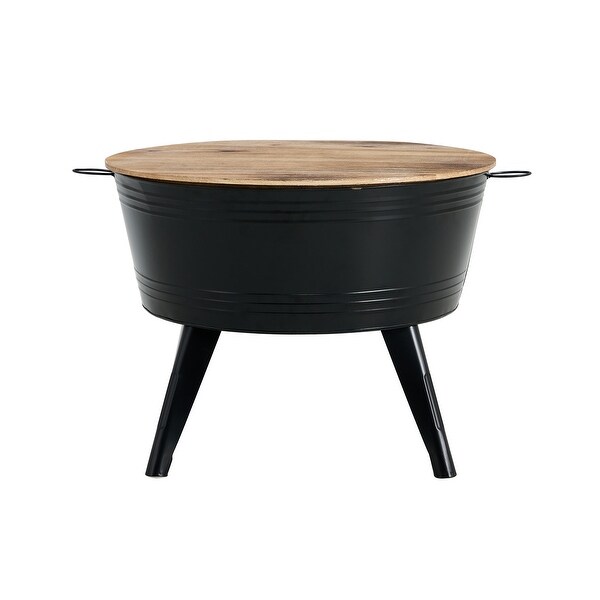 Farmhouse Rustic Distressed Metal Accent Cocktail Table,wood topBLK,1PC