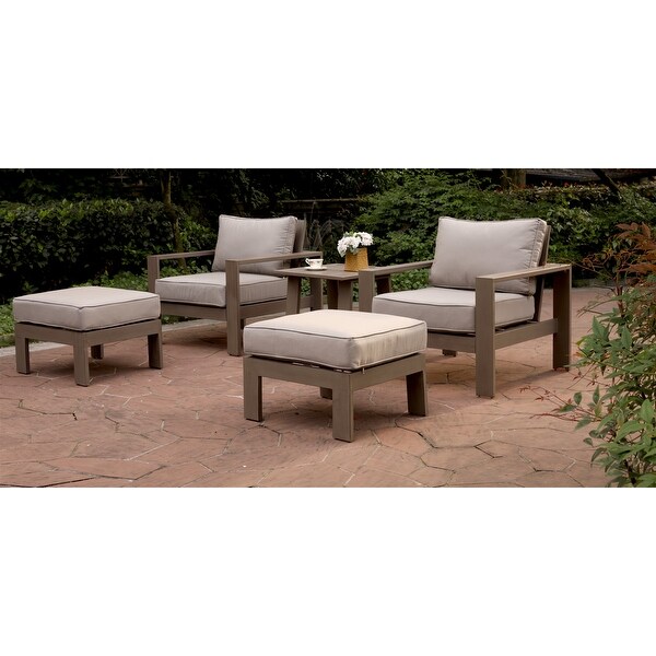 5 Piece Outdoor Patio Furniture Set,Aluminum Frame Wood Grained Chaise Set with 2 Seat Cushions and 2 Ottomans,End Table