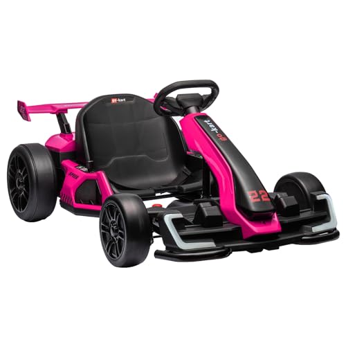 24V Kids Go Kart,300W Powerful Electric Drift Kart Car with Adjustable Seat,IDE On Toy with 4 Speed Mode,Big Battery, Drift/Sports Mode, Eva Tire, Brake Pedal for Age 6-12,White