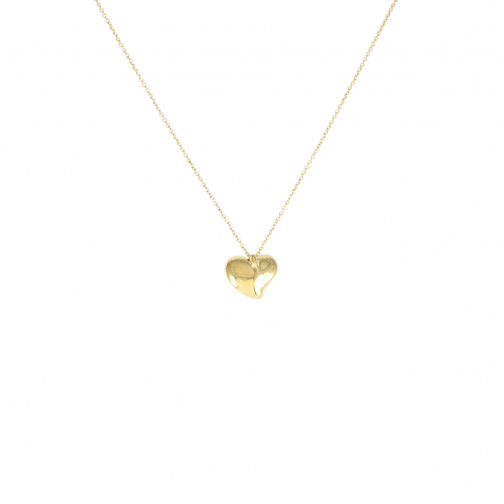 Tiffany & Co. Elsa Peretti Carved Heart Motif Necklace 18K Yellow Gold