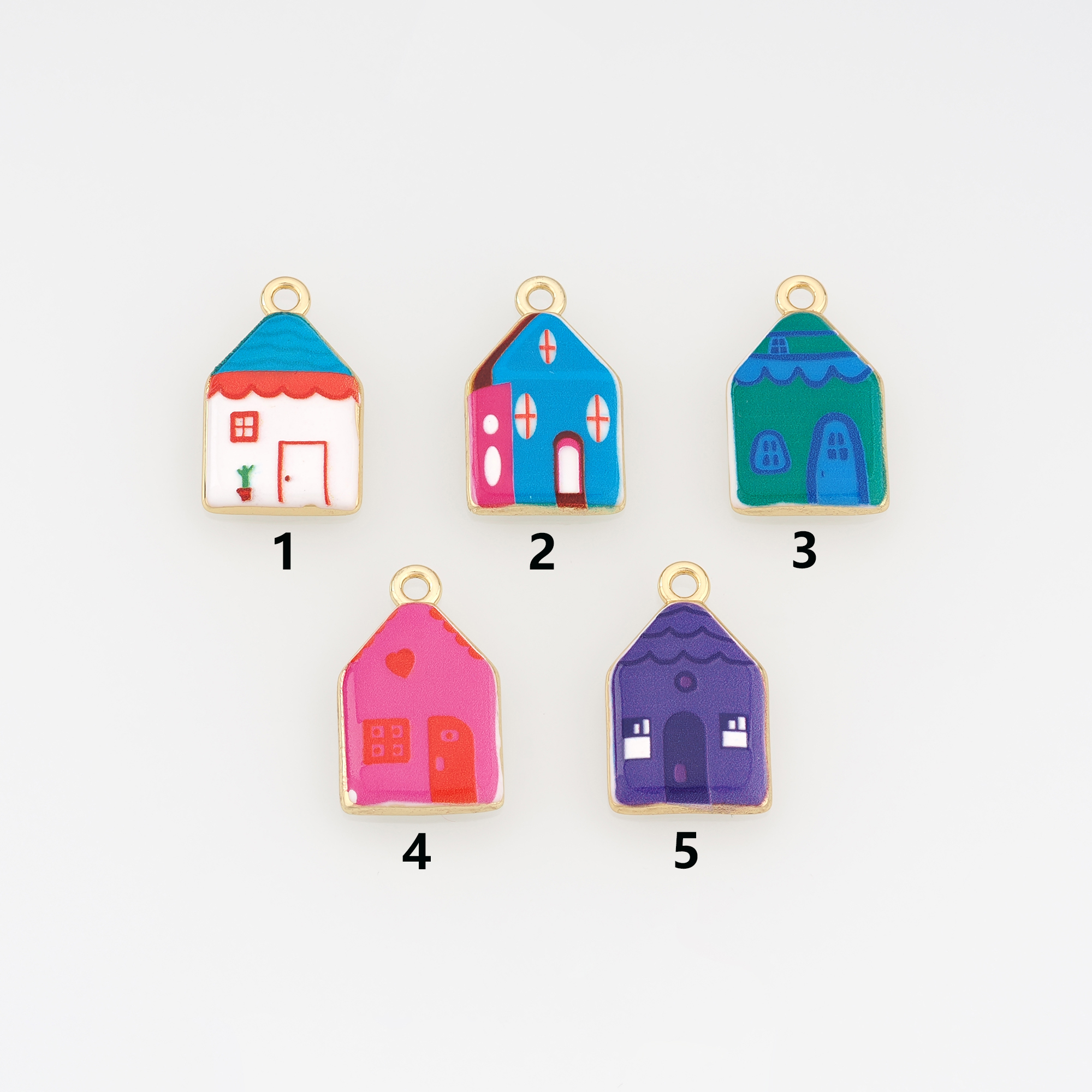 18K Gold Filled Home Pendant,Enamel Home Charm Earrings Necklace for DIY Jewelry Making Supply