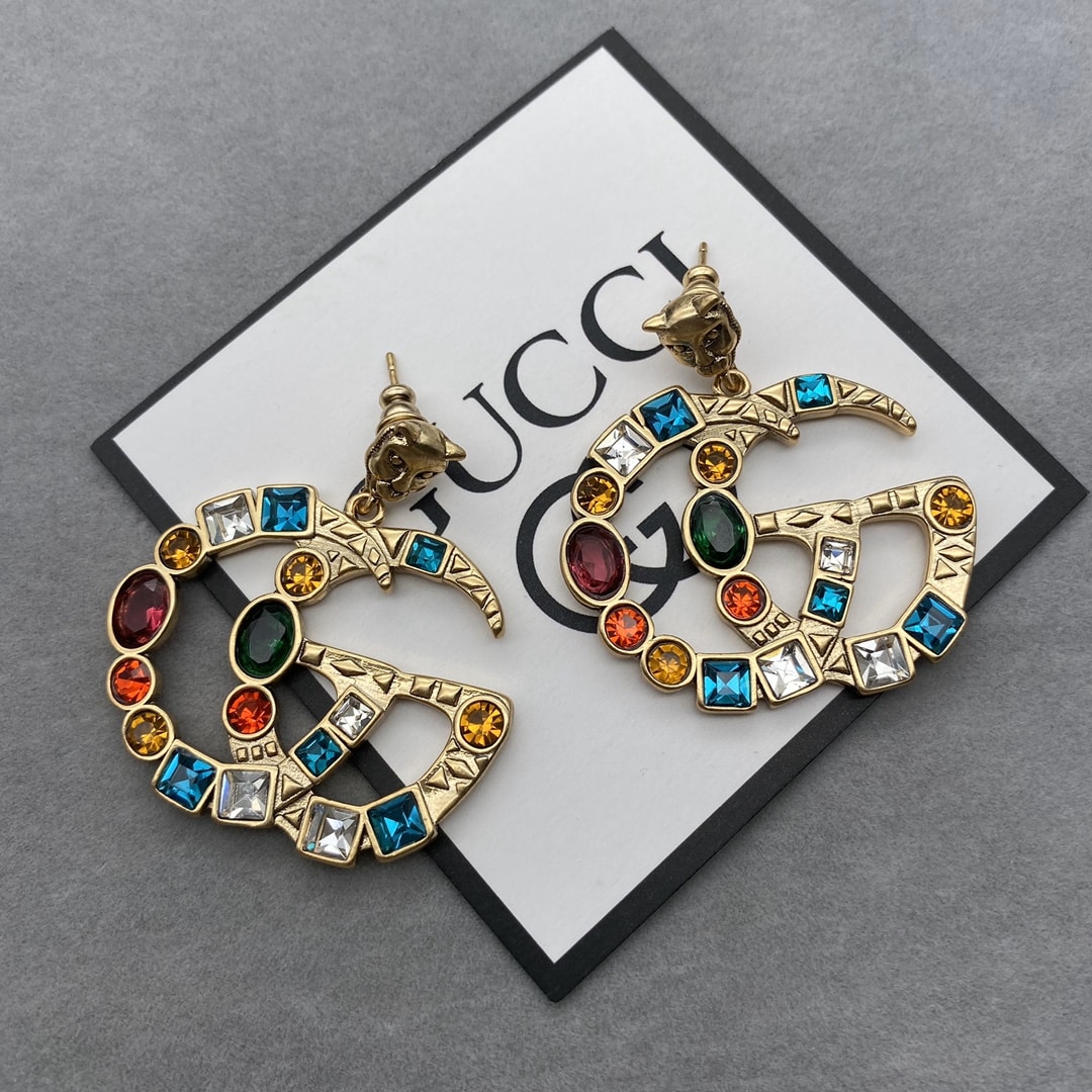Gucci Gg Crystal In Gold Earrings