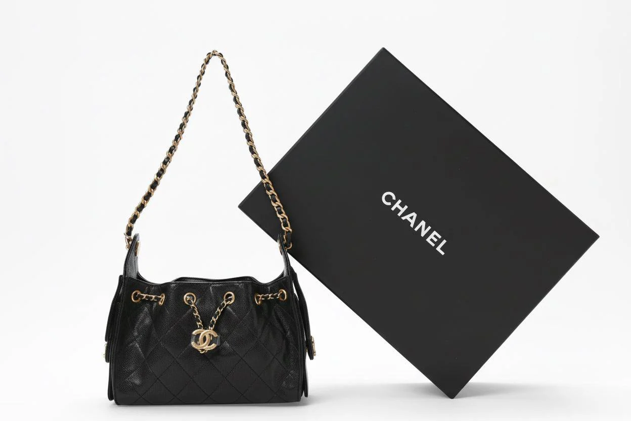Chanel Caviar Quilted Mini 25 Handbag Black Gold Hardware