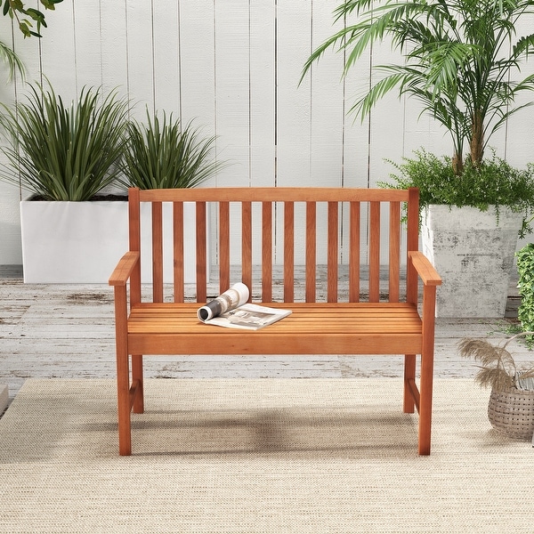 2Seat Patio Wood Bench with Cozy Armrests and Backrest